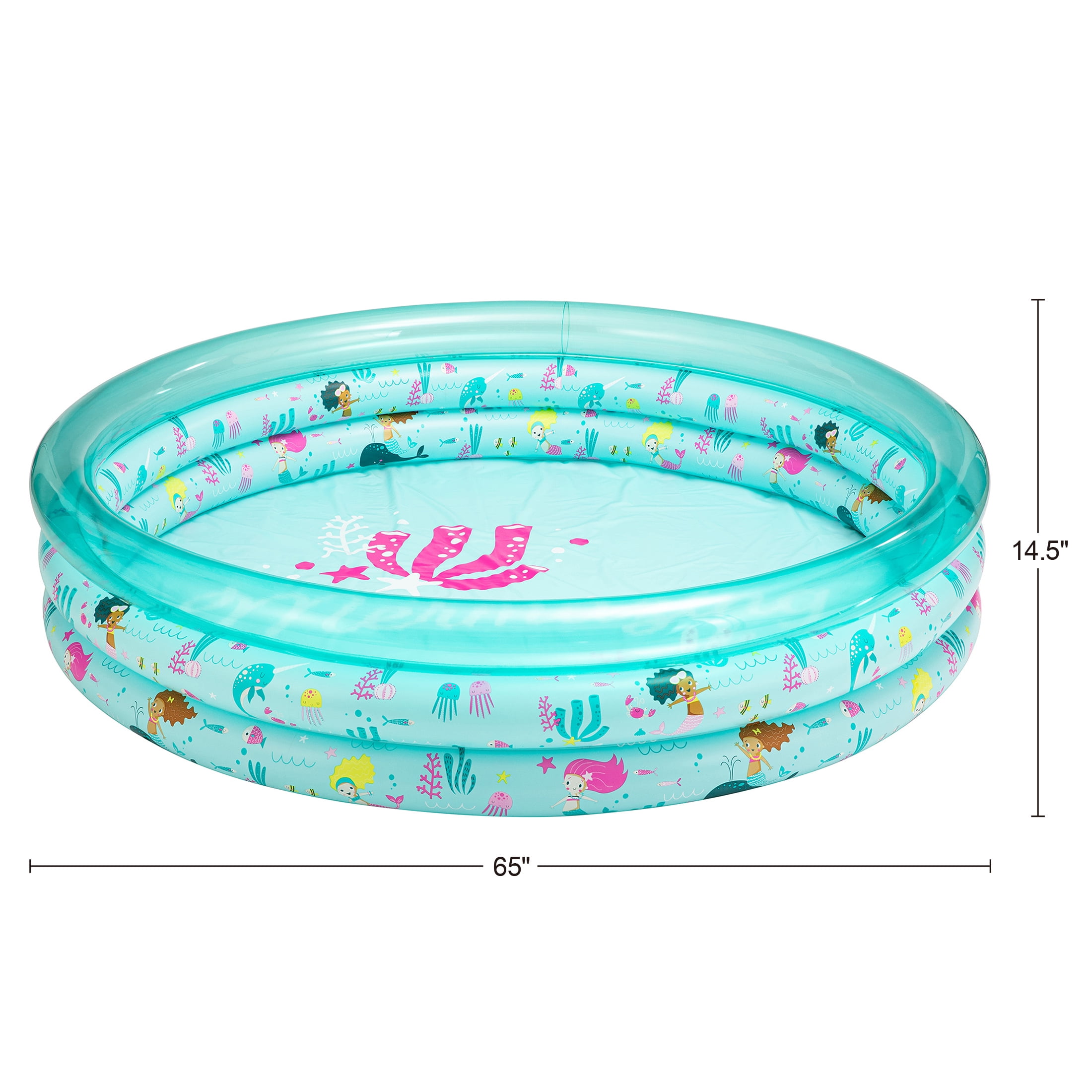 Bluescape Blue Mermaid 3-Ring Inflatable Swimming Pool for Kids, Round, Age 2 & up, Unisex