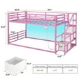 thumbnail image 2 of Afuhokles Low Bunk Bed Twin Over Twin with Storage Staircase, Drawers and Shelves, LED Lights Metal Floor Bunk with Power Outlet, Pink, 2 of 8
