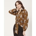 thumbnail image 4 of Moomaya Printed Full Sleeve Knot Cropped Shirt, Cotton Summer Top For Women, 4 of 8