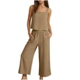 thumbnail image 2 of YFNNUP Women's 2 Piece Set Cotton Linen Tank shirt and Wide Leg Pant Comfy Lounge Set Casual Holiday Vacation Clothes Outfits Khaki XXL, 2 of 10