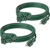 BN-LINK 2 Pack 10 ft 3 Outlet Lawn & Garden Outdoor Extension Cord 16/3 SJTW, Green, 3 Prong Grounded Plug