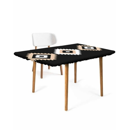 

Southwestern Elastic Fitted Tablecloth Waterproof Table Cover Wipeable Table Cloth Protector for Outdoor Indoor Picnic Party Universal Rectangle 3ft Bohemian Aztec Moroccan Farmhouse Black