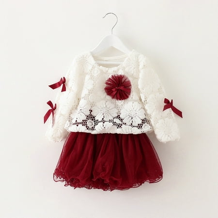 

Hbdhejl Outfit Set For Girls Boys Toddler Winter Long Sleeve Bowknot SJacket Princess Dress 2Pcs Outfits Clothes Set Red 18-24 Months