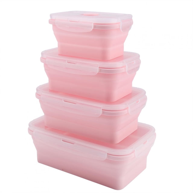 Rdeghly 350/500/800/1200mL Portable Silicone Lunch Box Set Folding Microwave Lunchbox Food Container, Silicone Food Container, Folding Lunch Box
