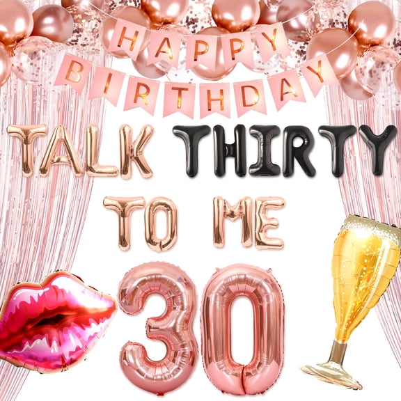 30th Birthday Party Decoration Set - Letter Tassel Curtain Sequin Balloon Adult Celebration Background Decoration Combination