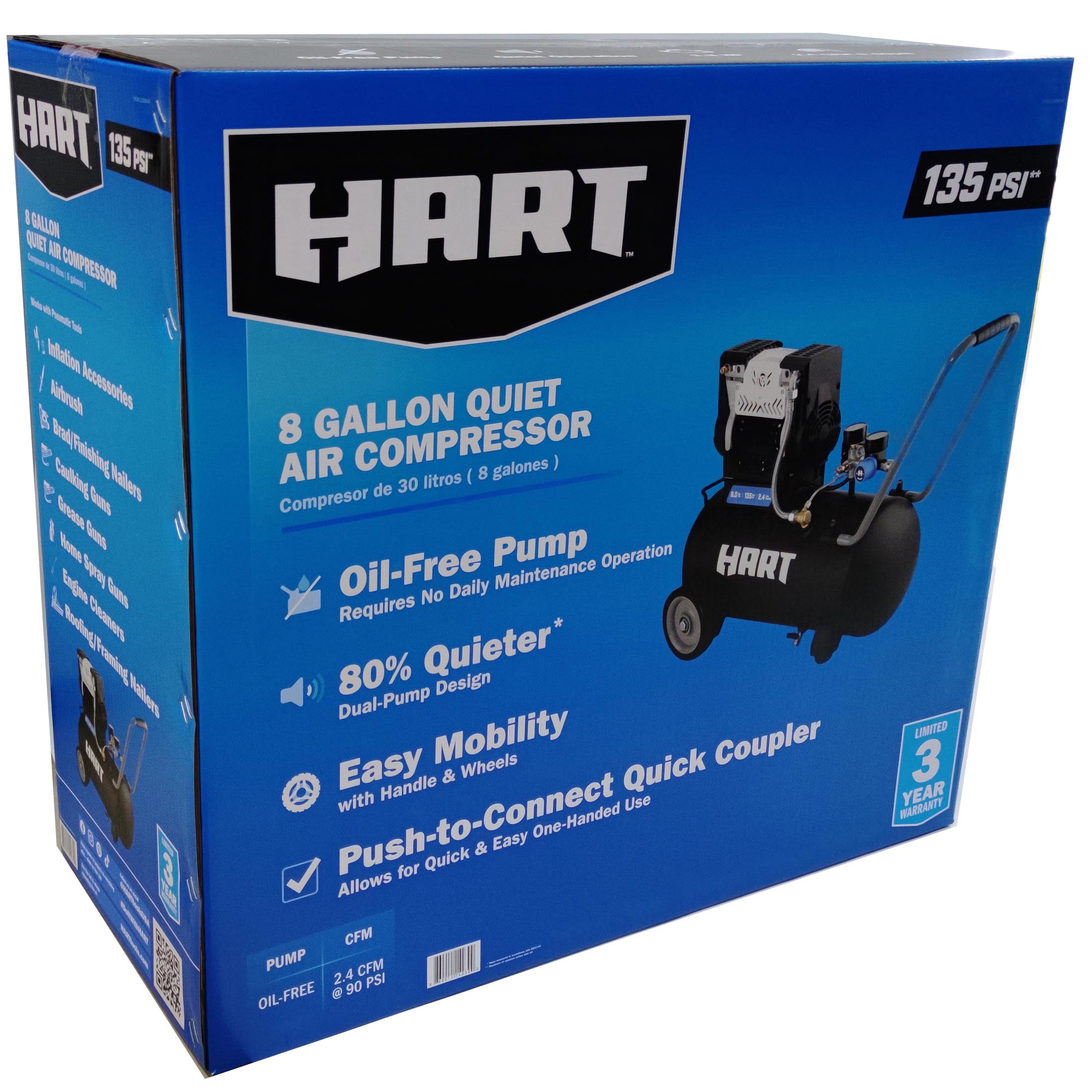 HART Black 135 PSI Oil-Free Electric Air Compressor 8 gal