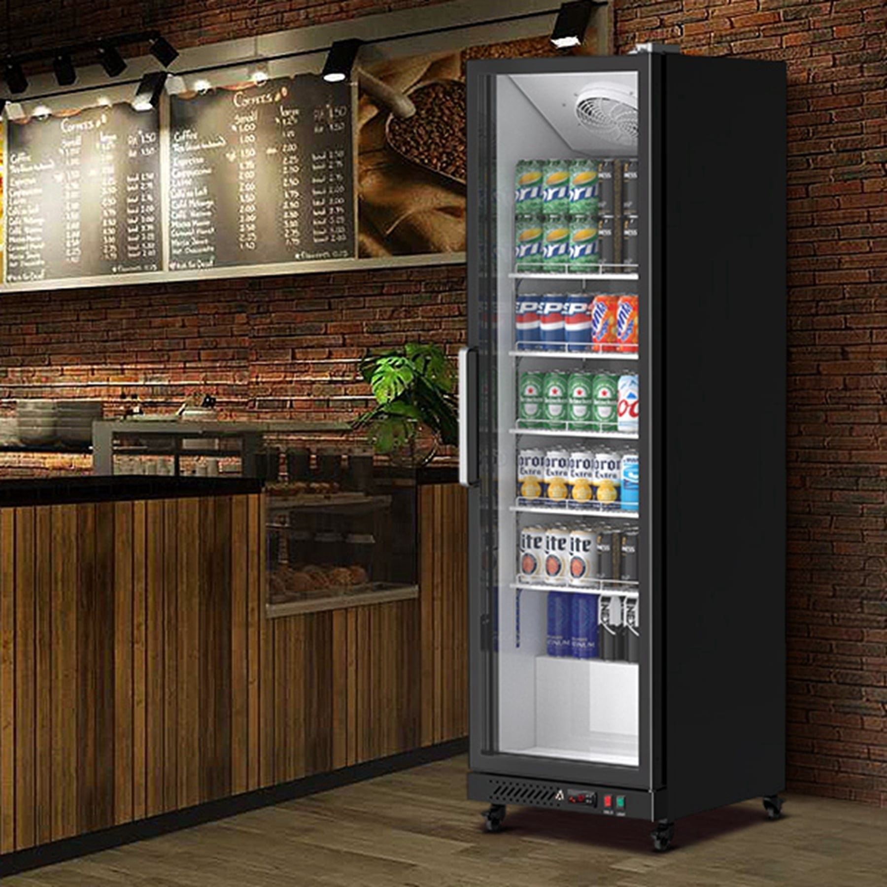 Aoile Commercial Display Refrigerator 12.4 Cu.Ft, Glass Door Upright Merchandiser Beverage Cooler with Wheels & LED Lighting
