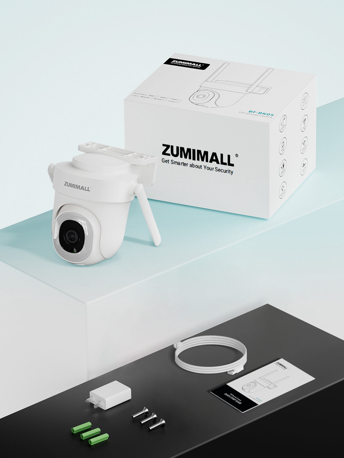 ZUMIMALL 5MP Wired PTZ Security Camera, 5GHz WiFi, Indoor Outdoor, 360° View, Wired Power