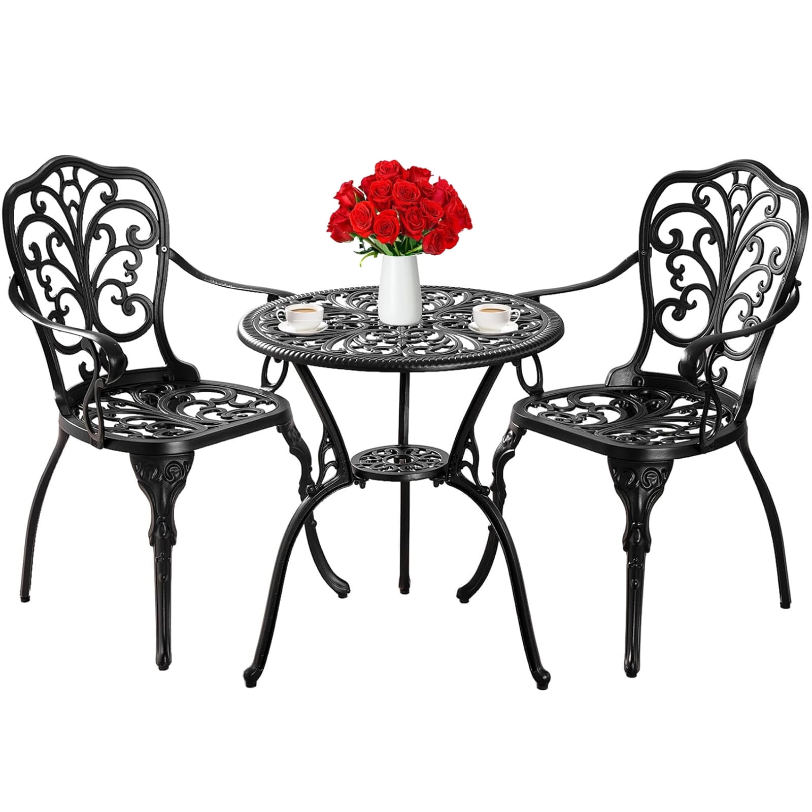 COSTWAY 3-Piece Patio Bar Set - 2 Chairs & Square Table With Curved Backrest, Metal Frame For Outdoor
