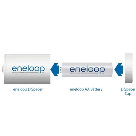 Panasonic eneloop K-KJS1MCA2BA D Size Battery Adapters with eneloop AA 2100 Cycle Ni-MH Pre-Charged Nickel Metal Hydride Rechargeable Batteries