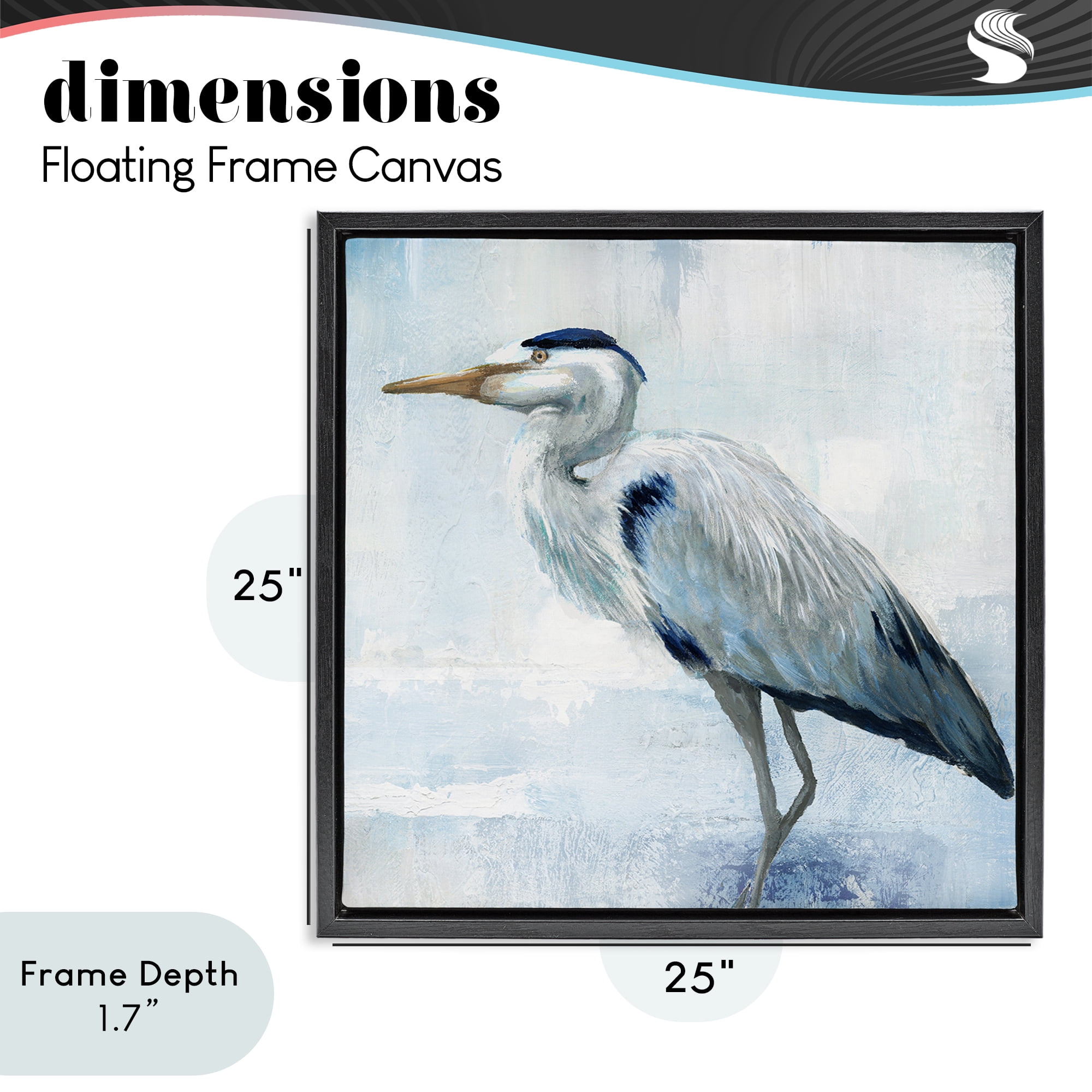 Stupell Industries Faded Blue Heron Black Framed Floater Canvas Wall Art, design by Nan