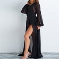 thumbnail image 2 of Women Chiffon Bikini Cover Long Sleeve Deep V Neck See-through Dress, 2 of 5