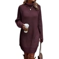 thumbnail image 1 of xiaxaixu Robe Mini d'Automne pour Femmes à Manches Longues Col Roulé Couleur Unie Robe Tricotée Robe Chandail Décontractée, 1 of 7