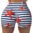 thumbnail image 2 of Lsque Starfish Navy Blue Stripe Pattern High Waisted Biker Shorts for Women-Tummy Control Fitness Athletic Workout Running Yoga Gym Shorts,Moisture-Wicking-, 2 of 9