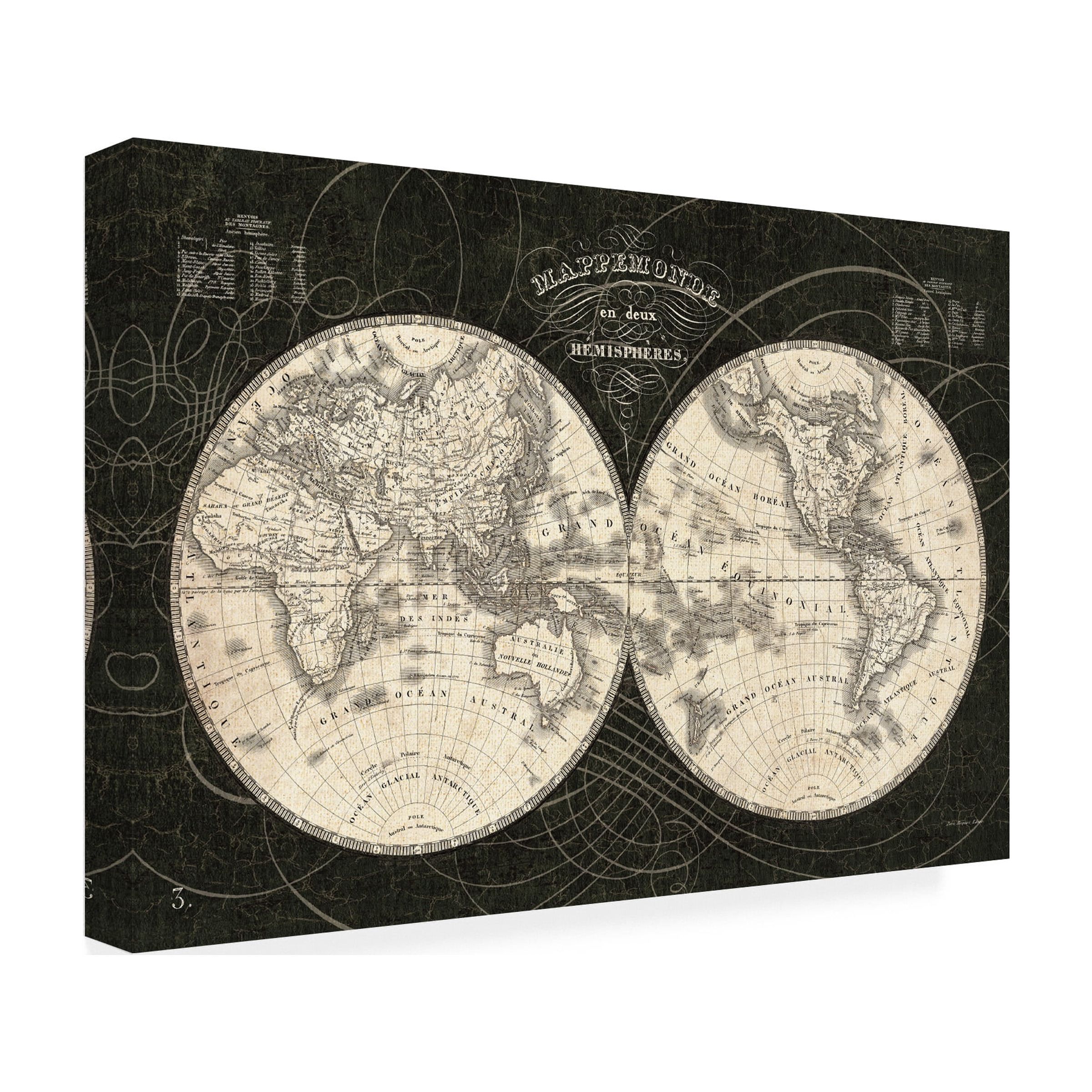 Trademark Fine Art 'French World Map I Black and White' Canvas Art by Sue Schlabach