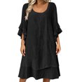 thumbnail image 2 of IUYRTFE Women's Summer Boho Peasant Dress with Tie Neck and Ruffle Hem 3/4 Sleeve Flowy Midi Dress, 2 of 5