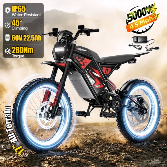 Seemoon 60V Ebike for Adults, 750W Mid Drive Electric Bicycle, 28 mph, 50-55 Mile Range, Removable Battery, Full Suspension, Off-Road Ebike