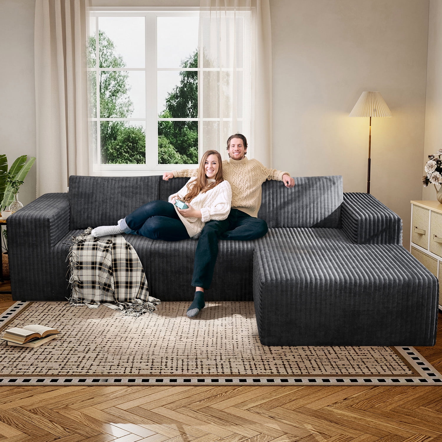 YVDNHP Modular Cloud Sofa - No Assembly Required, 94" Oversized L-Shaped Sectional with Chaise, Flannel Fabric Deep Seating Couch for Living Room