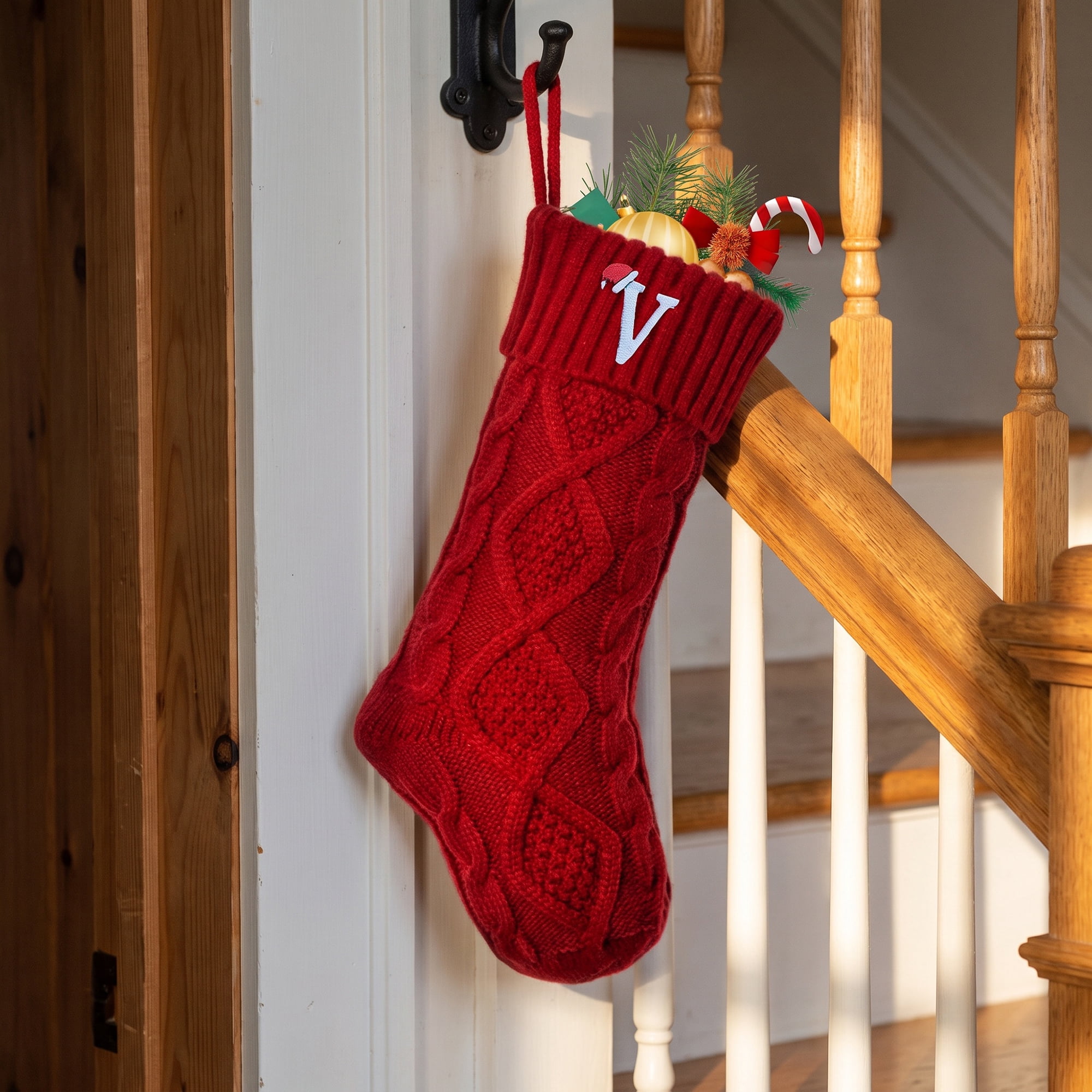 Unique Bargains Canine Bone Christmas Stocking Puppy Keepsake Sack Red Letter V 17"
