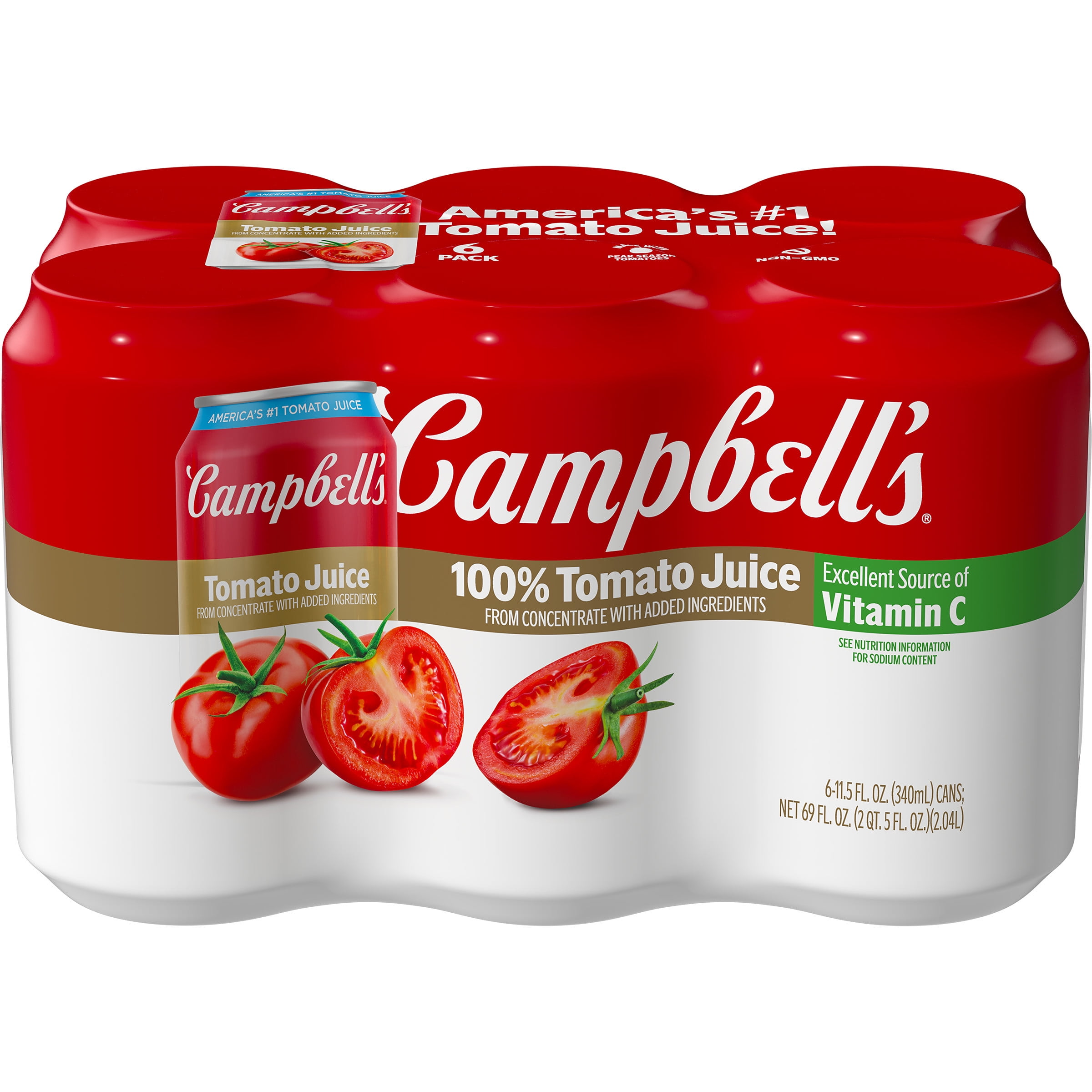 Campbell's 100% Tomato Juice, 11.5 fl oz, Single-Serve Can, 6