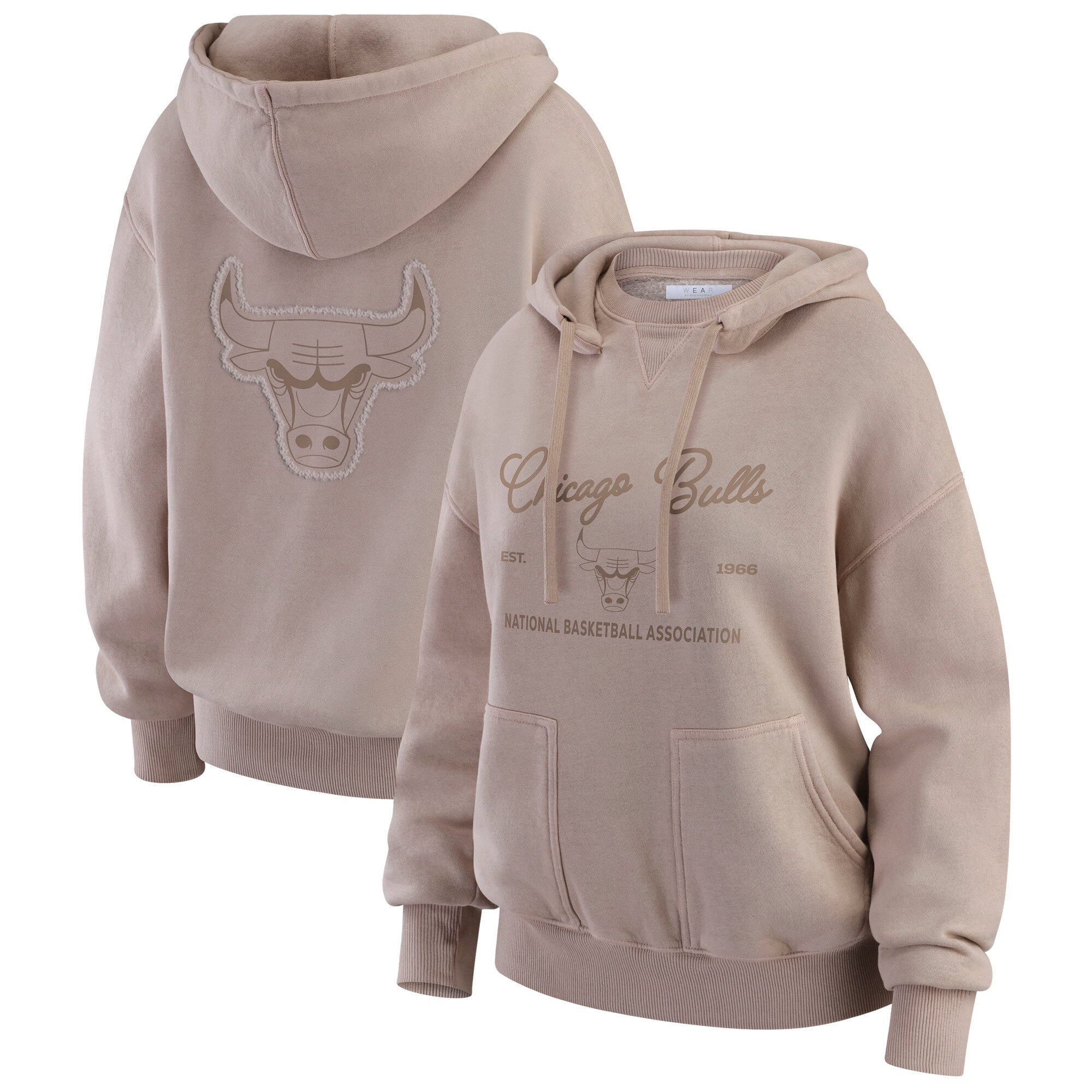 Women's WEAR by Erin Andrews Tan Chicago Bulls Washed Pullover Crewdie
