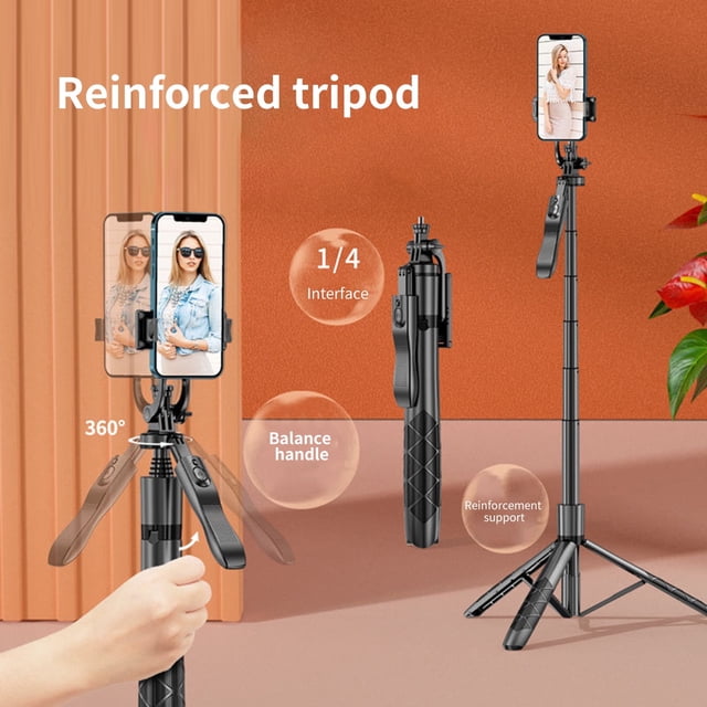 SUSUchens 1 Juego de Palo Selfie Inalámbrico Plegable Panorámico Rotación de 360 Grados Control Remoto Luz de Relleno Equilibrio Disparo Estable Varilla de Extensión de 1530 mm Palo Selfie