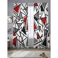 thumbnail image 2 of Abstract Lines Sheer Curtains 2 Panels Set Black Gray Red Triangle Geometric Modern Sheer Window Curtains Light Filtering Rod Pocket Voile Drapes for Bedroom Living Room 52"X96", 2 of 8