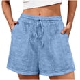 thumbnail image 2 of Karight Womens Eyelet Embroidery Casual Shorts, Elastic High Waist Drawstring Loose Fit Summer Bottoms with Side Pockets for Beach Vacation, 2 of 6