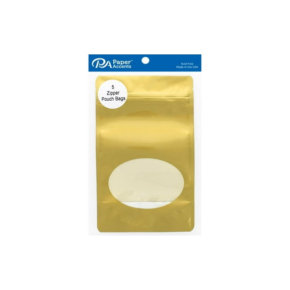 Zipper Pouch Bag 4 3/4x6 3/4x2 1/2 OvalWinGold 5pc