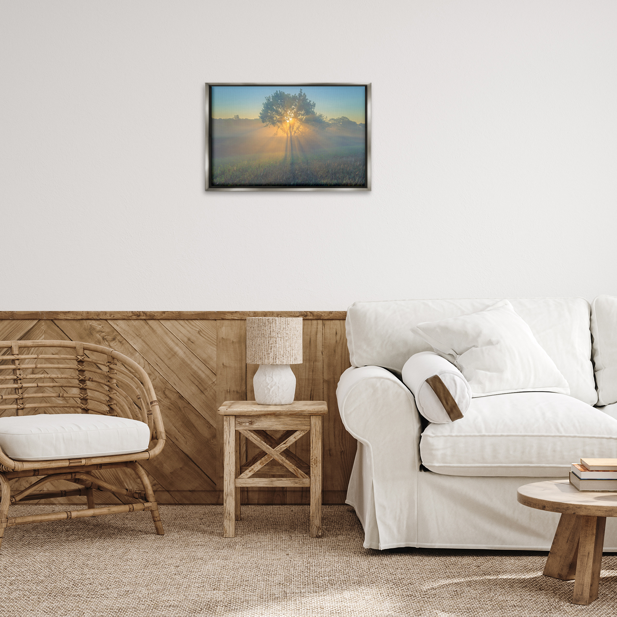 Stupell Industries Bright Sunlit Tree Landscape & Nature Photography Gray Floater Framed Canvas Art Print Wall Art, 25 x 17