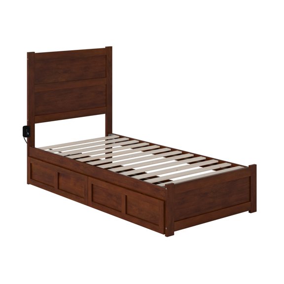 AFI NoHo Wood Twin Bed with Footboard and 2 Drawers in Walnut