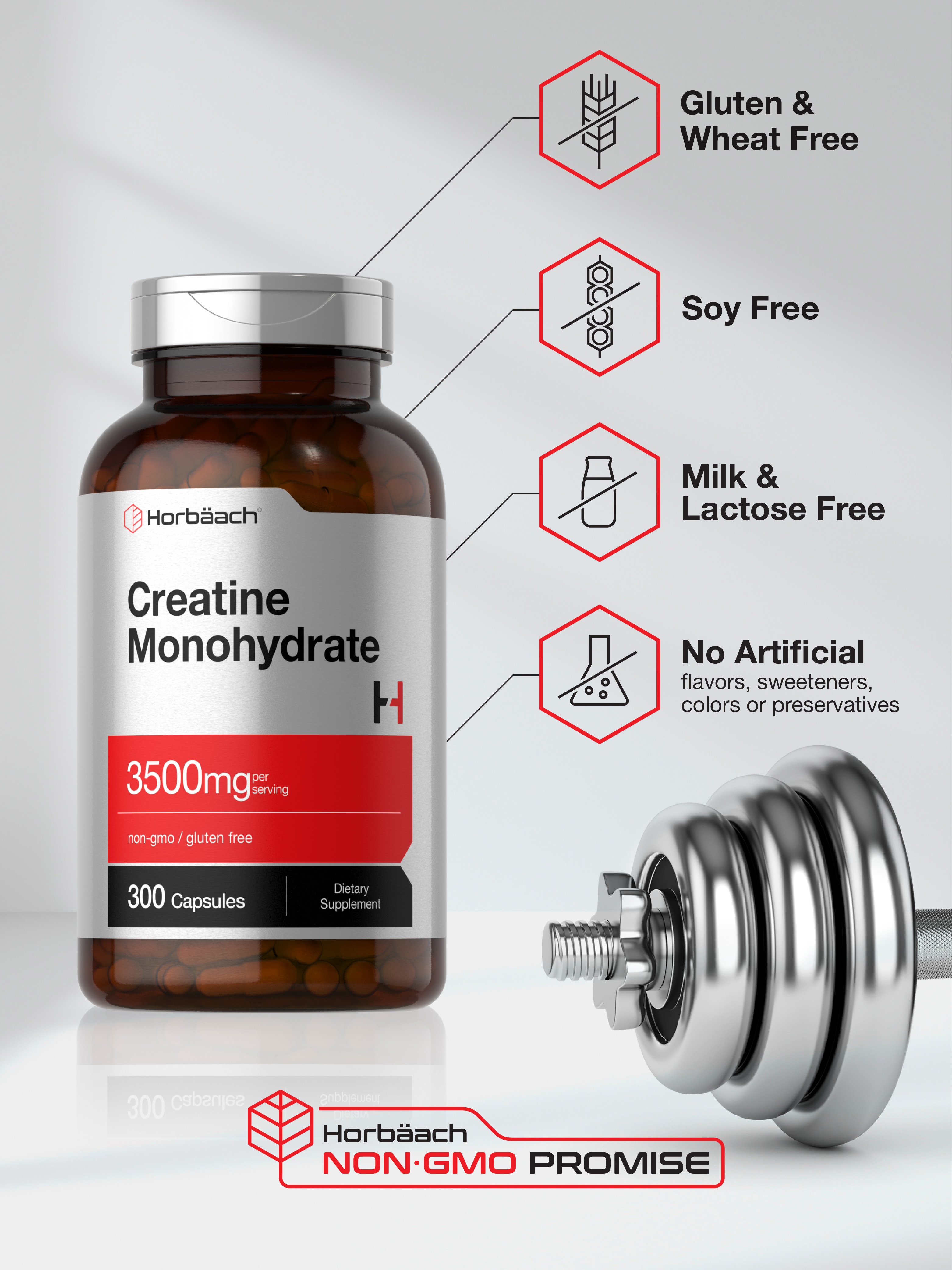 Cápsulas de Monohidrato de Creatina | 3500mg | 300 unidades para hombres y mujeres | por Horbaach 4