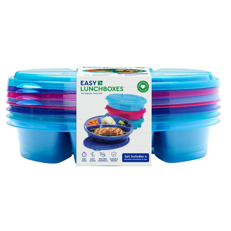 EasyLunchboxes - Oval Lunch Boxes - Reusable 4-Compartment Food