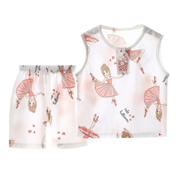 Hrsba Kids Summer 2 Piece Outfits Sets,Summer Children's Silk Sleeveless Conditioned Home Clothing For Boys And Girls Aged And Shorts Set,Toddler Summer Round-Neck Tank Top Sets