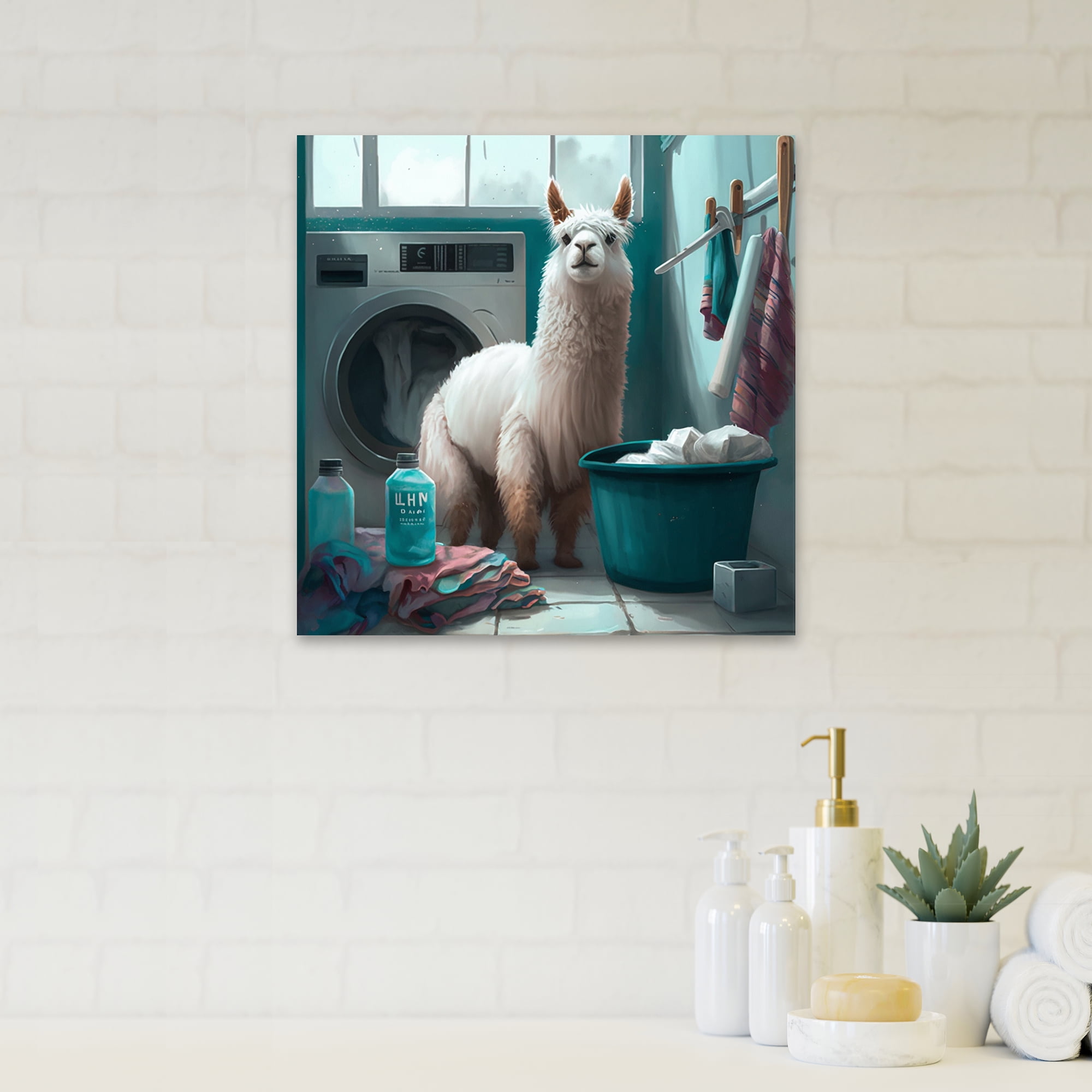 Designart Llama In Laundrey Room Canvas Wall Art