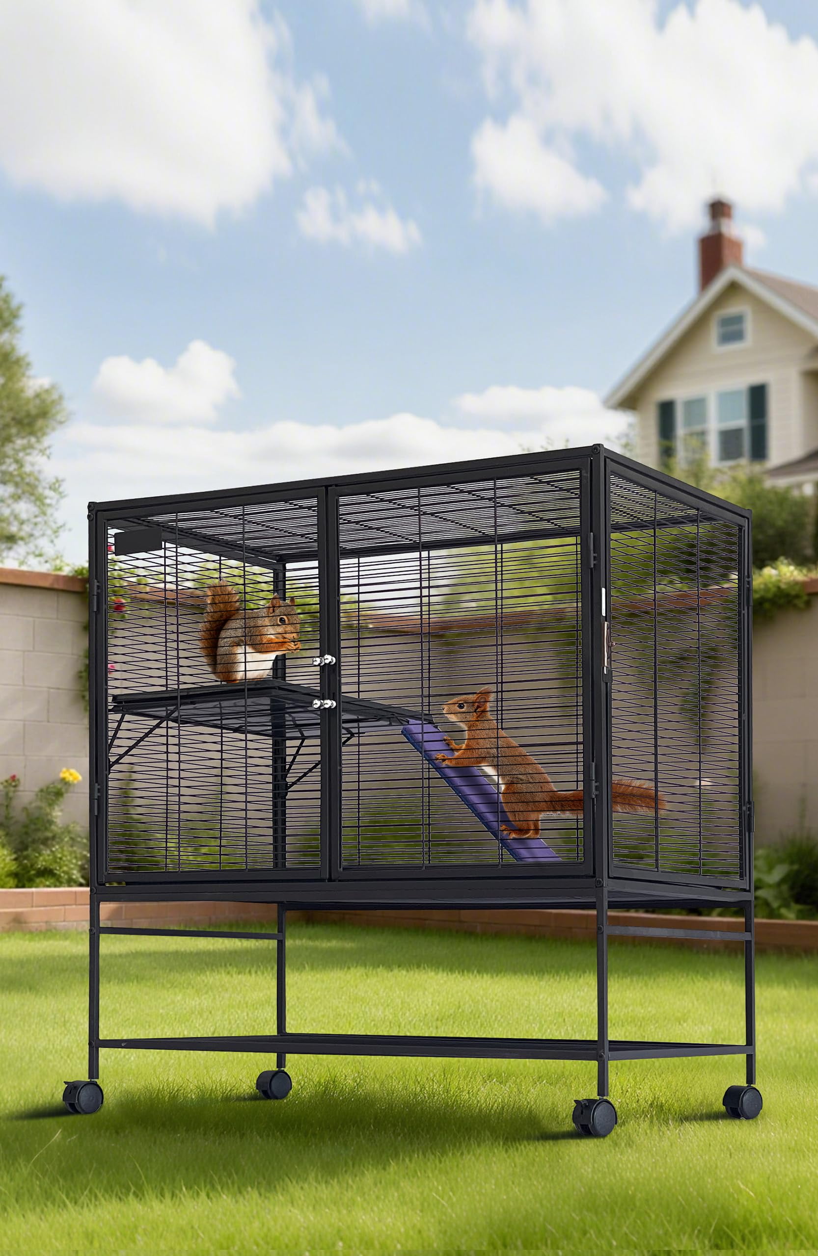 QinaQin Small Animal Cage, Multi Level Metal Habitat with Ramps, Shelves and Trays for Ferrets, Rabbits or Guinea Pigs