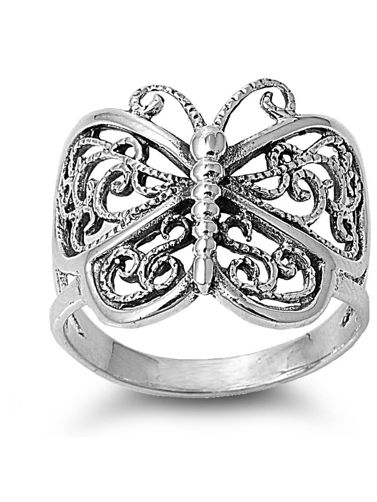 925 Sterling Silver Victorian Filigree Butterfly Ring Size 5 - Walmart.com