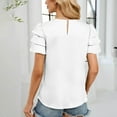 thumbnail image 3 of Lenpel Blouses for Women Dressy Casual Crew Neck Puff Layered Short Sleeve Pleated Front Satin Shirts Loose Tunic Tops, 3 of 4