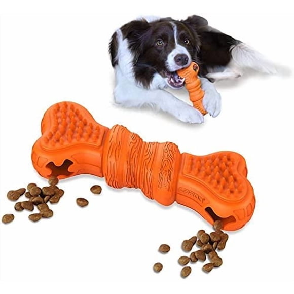 LaRoo Dog Feeder Puzzle Toy Bone, Pets Dog Chew Toy Snack Dispenser, Bite Resistant Interactive Dog Toy Treat Dispensing Yummy Bone for Small Medium Large Dog (16cm Bone Orange)