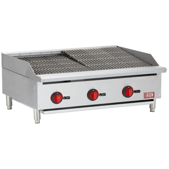Iron Range IRRB-36 36" Countertop Commercial Gas Charbroiler, Three Burners, Stainless Steel, 105,000 BTU, ETL Listed