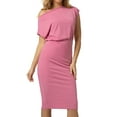 thumbnail image 6 of Aiyino Women's Off The Shoulder Short Sleeve Ribbed Casual Party Bodycon Midi Dress M,Pink, 6 of 8