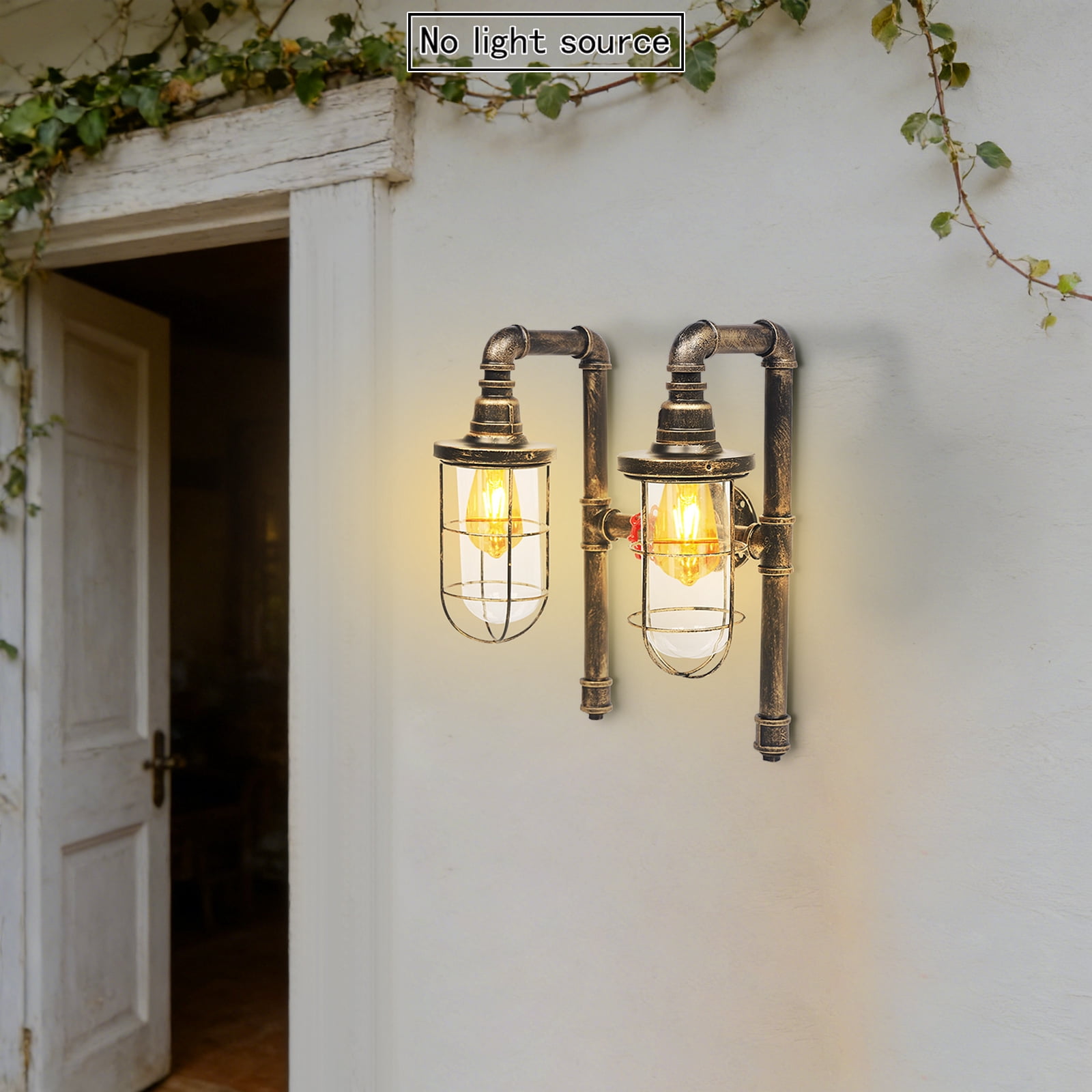 MIYIOKON Double-head Wall Sconce Light, 2-Light Retro Wall Lamp, Vintage Water Pipe Wall Lamp Light Fixture