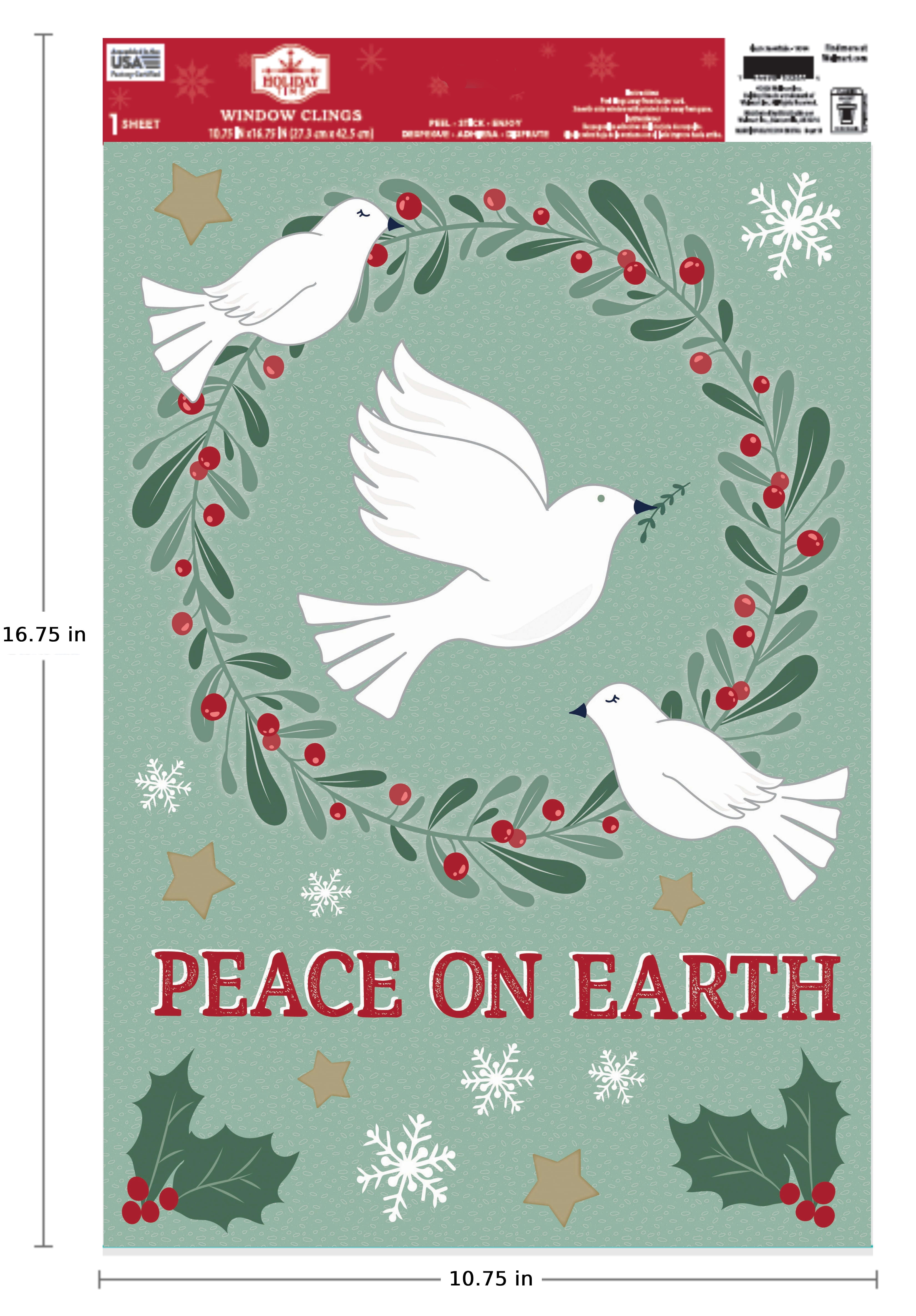 Holiday Time 1 Sheet Christmas Window Clings, Winter Peace