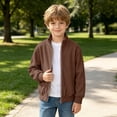 thumbnail image 5 of VIPOIN Kids Boys Girls Solid Color Zipper Stand Collar Coat Sports Large Size Casual Long Sleeve Corduroy Winter Jacket, 5 of 8