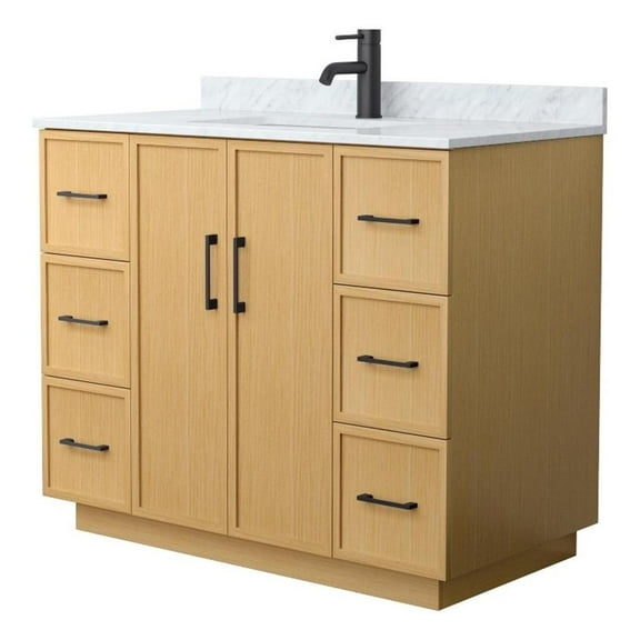 Elan TK 42" Light Oak Single Vanity & White Carrara Marble Top & Black Trim