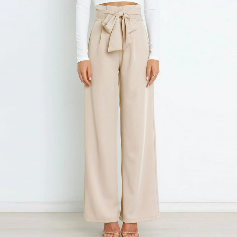 QWANG 2023 New Brown Women's Fashion High Waist Elasticated Waist  Mullet-Hem Velvet Material Flared Pants Long Pants 