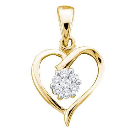 14K Yellow Gold 0.08ctw Elegant Invisible Set Diamond Ladies Heart Pendant