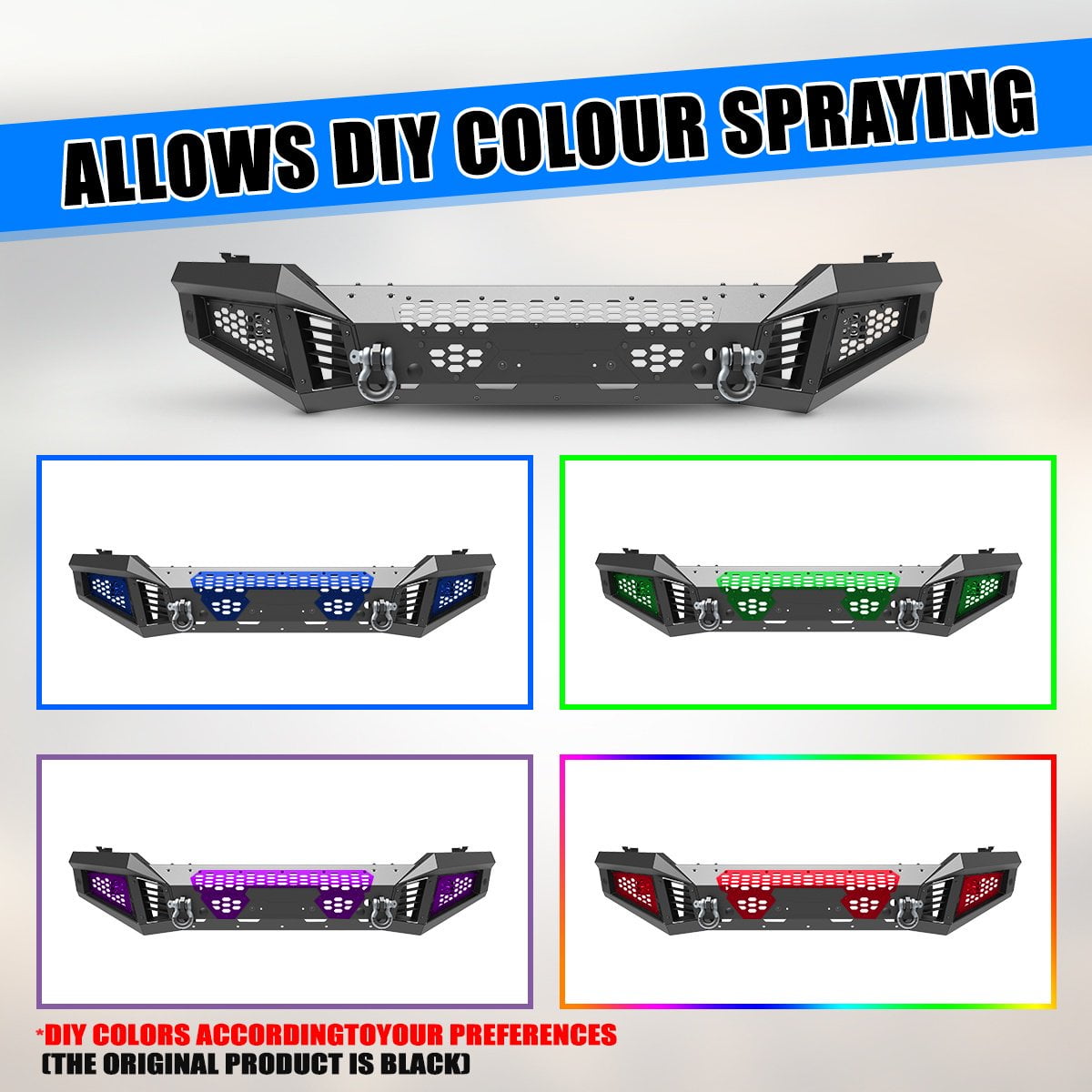 Modular 2 IN 1 Front Bumper + Side Wings For 2019-2024 Ram 2500 3500 Includes a set of 4" pod lights and D-Rings,w/Mounting Hole for Parking Sensors,w/Winch Cable Guide Hole