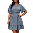 thumbnail image 3 of Dress for Women Ihhxva Plus Size Loose Fit Polka Dot Sundress with Elastic Waist Flutter Sleeve Summer L-5XL, 3 of 7