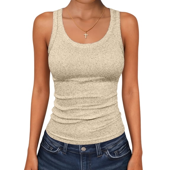 Womens Ribbed Tank Top Sleeveless Scoop Neck Fitted Camisole Stretch Casual Basic Summer Shirt Layering Tank